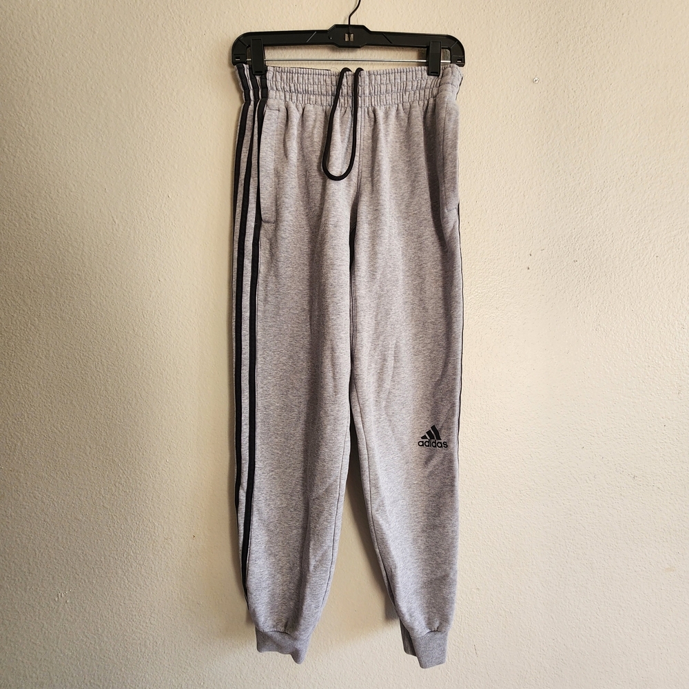 Adidas Mens Small Jogger Sweats Gray And Black Stripe Down Side